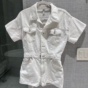 Zara White Short Sleeve Denim Romper